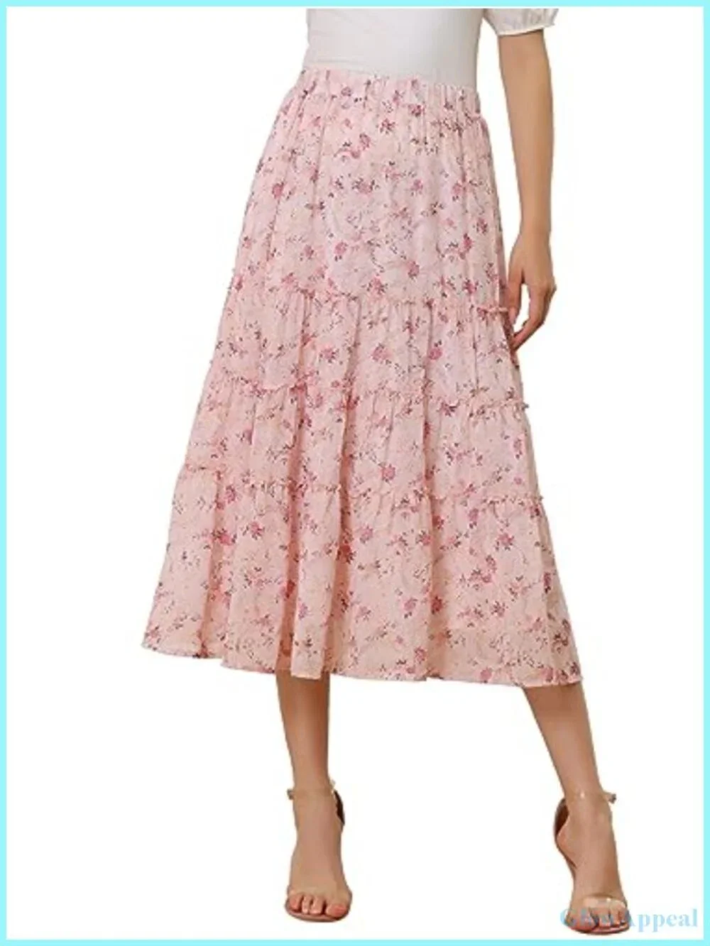 Flowing Floral Chiffon Maxi Skirt with Tiered Ruffle Hem and Elastic High Waist